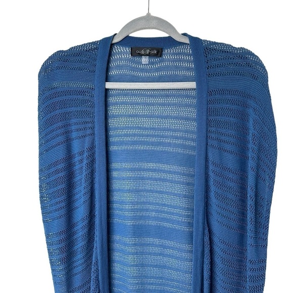 August Silk Teal Blue Duster Lightweight Festival Cardigan Long Sweater, Small - Picture 2 of 6